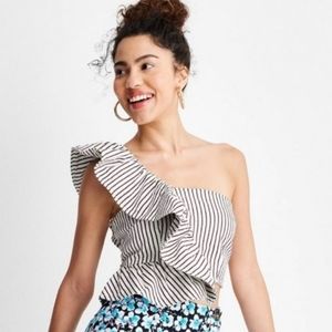 🔥NWT🔥SZ LARGE Striped One Shoulder Top